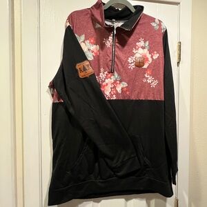 Alaska Chicks Co. Women’s Pullover Hoodie - Maroon Floral/Black - XXL - NWOT